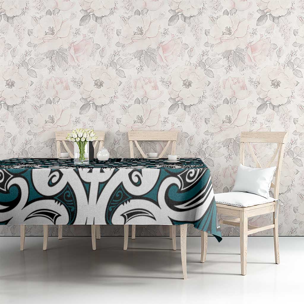Maori Tukutuku Taniko Motifs Tablecloth Teal Poutama Mix Kowhaiwhai