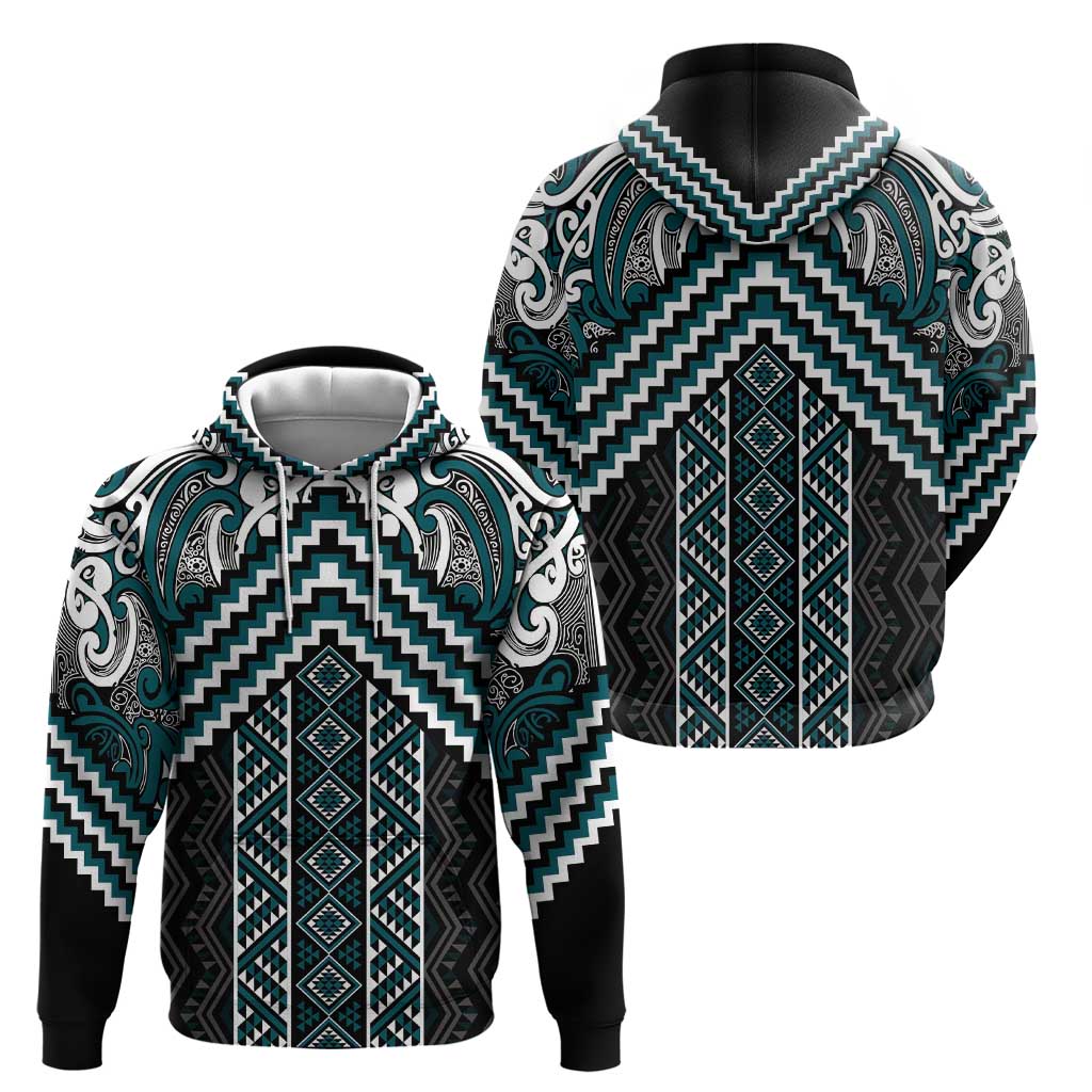 Maori Tukutuku Taniko Motifs Zip Hoodie Teal Poutama Mix Kowhaiwhai