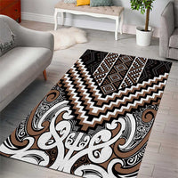 Maori Tukutuku Taniko Motifs Area Rug Brown Poutama Mix Kowhaiwhai