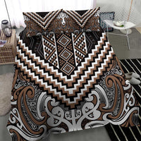 Maori Tukutuku Taniko Motifs Bedding Set Brown Poutama Mix Kowhaiwhai