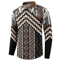 Maori Tukutuku Taniko Motifs Button Sweatshirt Brown Poutama Mix Kowhaiwhai