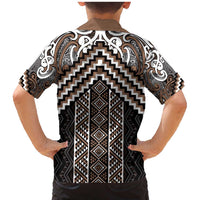 Maori Tukutuku Taniko Motifs Family Matching Mermaid Dress and Hawaiian Shirt Brown Poutama Mix Kowhaiwhai