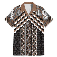 Maori Tukutuku Taniko Motifs Family Matching Mermaid Dress and Hawaiian Shirt Brown Poutama Mix Kowhaiwhai