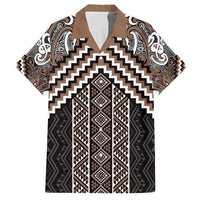 Maori Tukutuku Taniko Motifs Hawaiian Shirt Brown Poutama Mix Kowhaiwhai