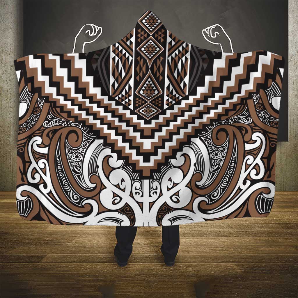 Maori Tukutuku Taniko Motifs Hooded Blanket Brown Poutama Mix Kowhaiwhai LT7 - Polynesian Pride