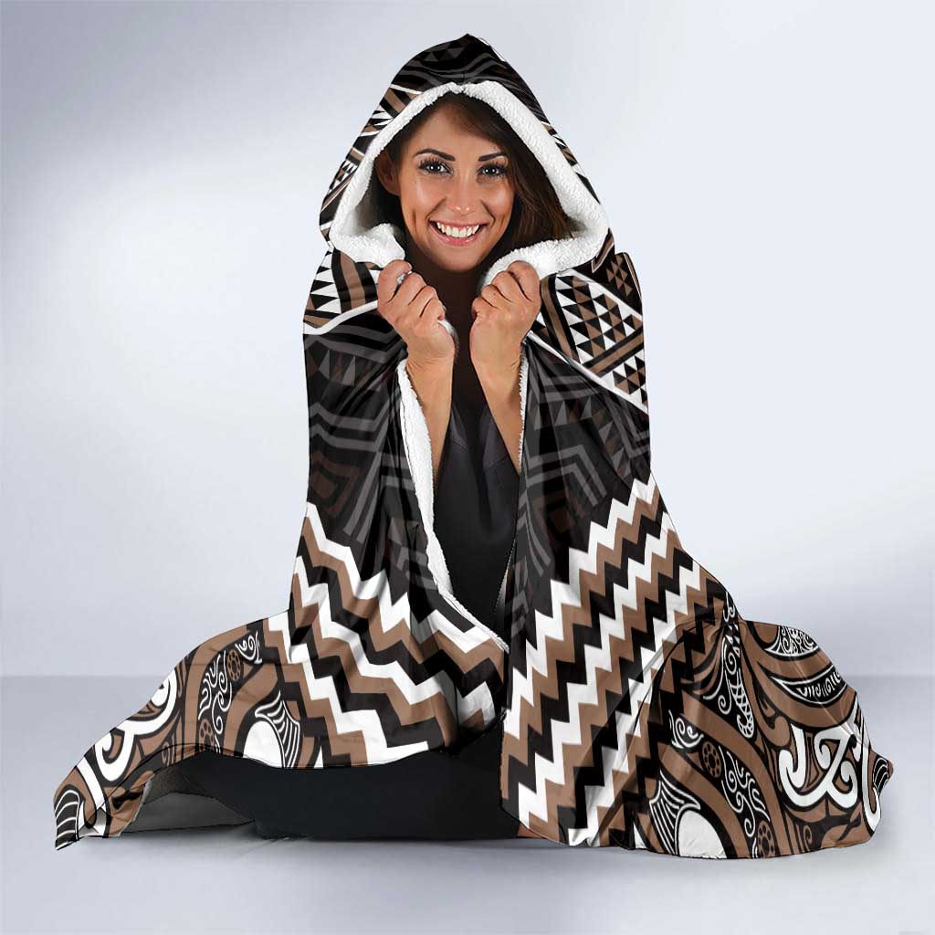 Maori Tukutuku Taniko Motifs Hooded Blanket Brown Poutama Mix Kowhaiwhai LT7 - Polynesian Pride