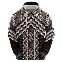 Maori Tukutuku Taniko Motifs Hoodie Brown Poutama Mix Kowhaiwhai
