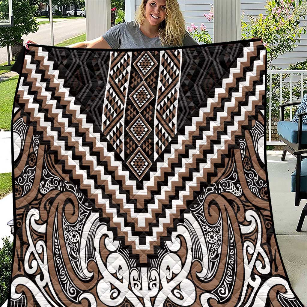 Maori Tukutuku Taniko Motifs Quilt Brown Poutama Mix Kowhaiwhai LT7 Brown - Polynesian Pride