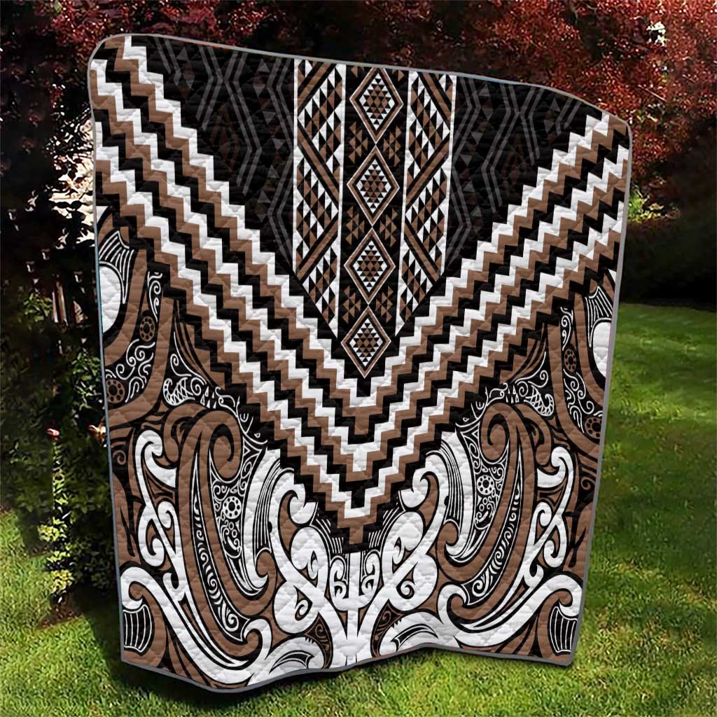 Maori Tukutuku Taniko Motifs Quilt Brown Poutama Mix Kowhaiwhai LT7 - Polynesian Pride