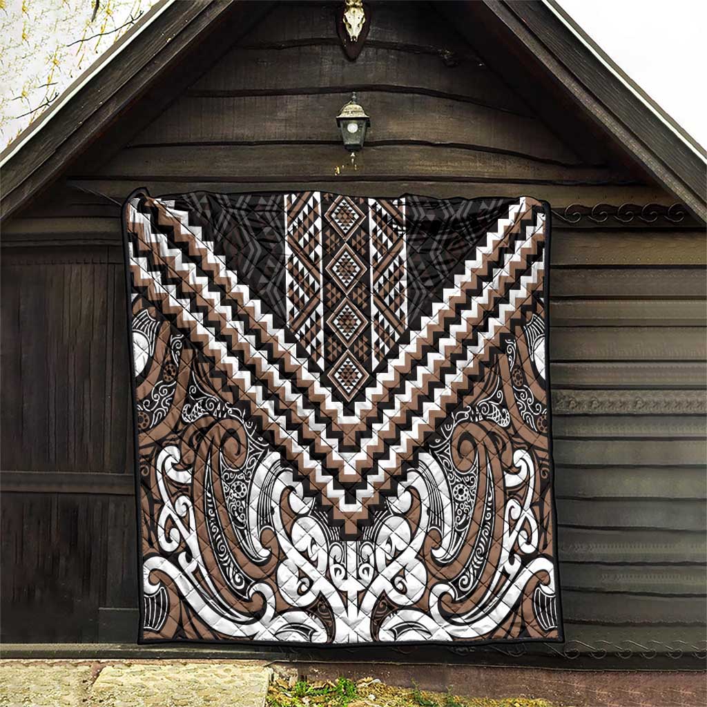 Maori Tukutuku Taniko Motifs Quilt Brown Poutama Mix Kowhaiwhai LT7 - Polynesian Pride