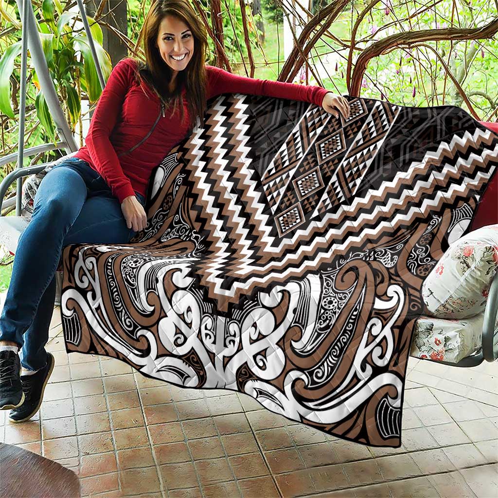 Maori Tukutuku Taniko Motifs Quilt Brown Poutama Mix Kowhaiwhai LT7 - Polynesian Pride