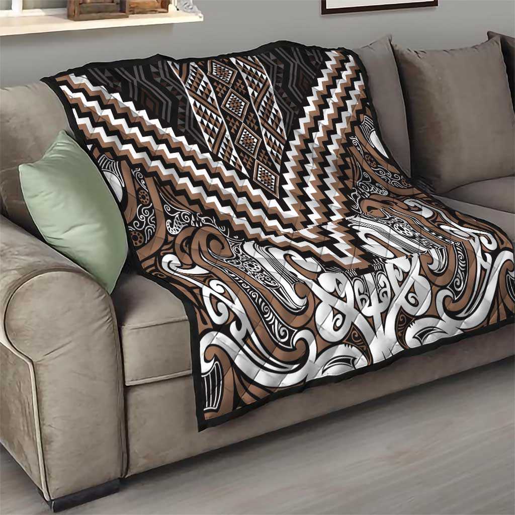 Maori Tukutuku Taniko Motifs Quilt Brown Poutama Mix Kowhaiwhai LT7 - Polynesian Pride