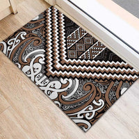 Maori Tukutuku Taniko Motifs Rubber Doormat Brown Poutama Mix Kowhaiwhai