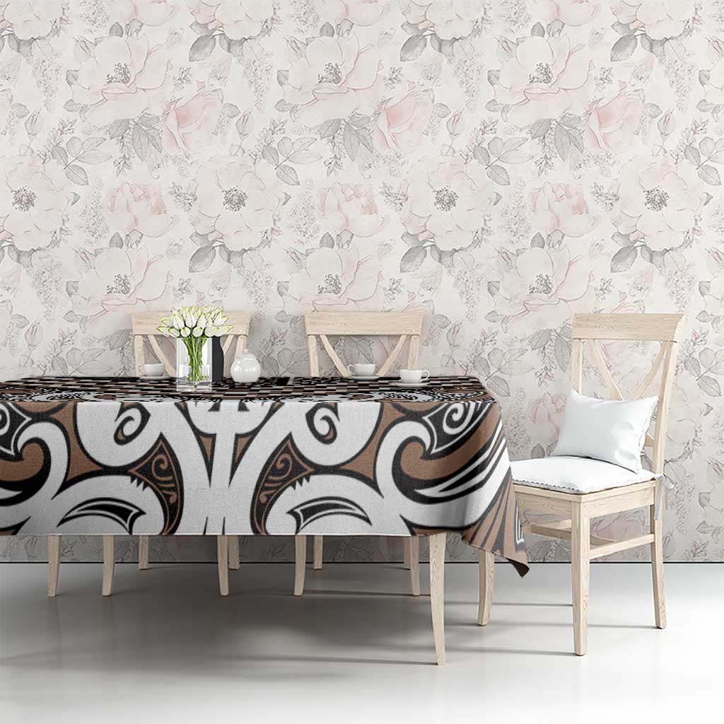 Maori Tukutuku Taniko Motifs Tablecloth Brown Poutama Mix Kowhaiwhai