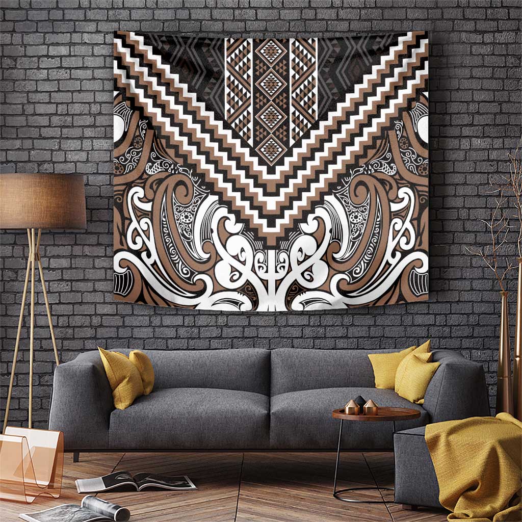 Maori Tukutuku Taniko Motifs Tapestry Brown Poutama Mix Kowhaiwhai LT7 Brown - Polynesian Pride
