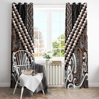 Maori Tukutuku Taniko Motifs Window Curtain Brown Poutama Mix Kowhaiwhai