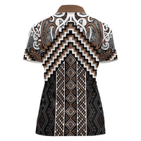 Maori Tukutuku Taniko Motifs Women Polo Shirt Brown Poutama Mix Kowhaiwhai