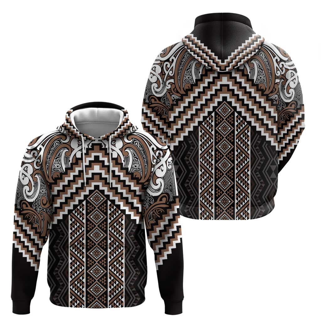 Maori Tukutuku Taniko Motifs Zip Hoodie Brown Poutama Mix Kowhaiwhai