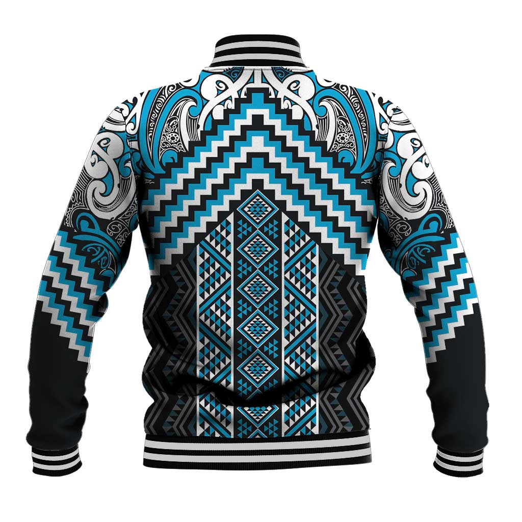 Maori Tukutuku Taniko Motifs Baseball Jacket Turquoise Poutama Mix Kowhaiwhai
