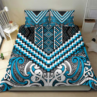 Maori Tukutuku Taniko Motifs Bedding Set Turquoise Poutama Mix Kowhaiwhai