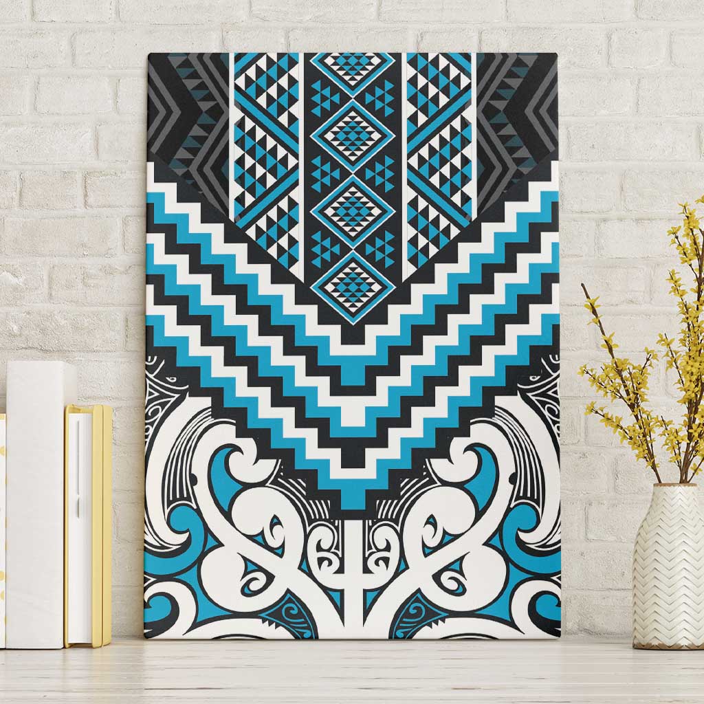 Maori Tukutuku Taniko Motifs Canvas Wall Art Turquoise Poutama Mix Kowhaiwhai