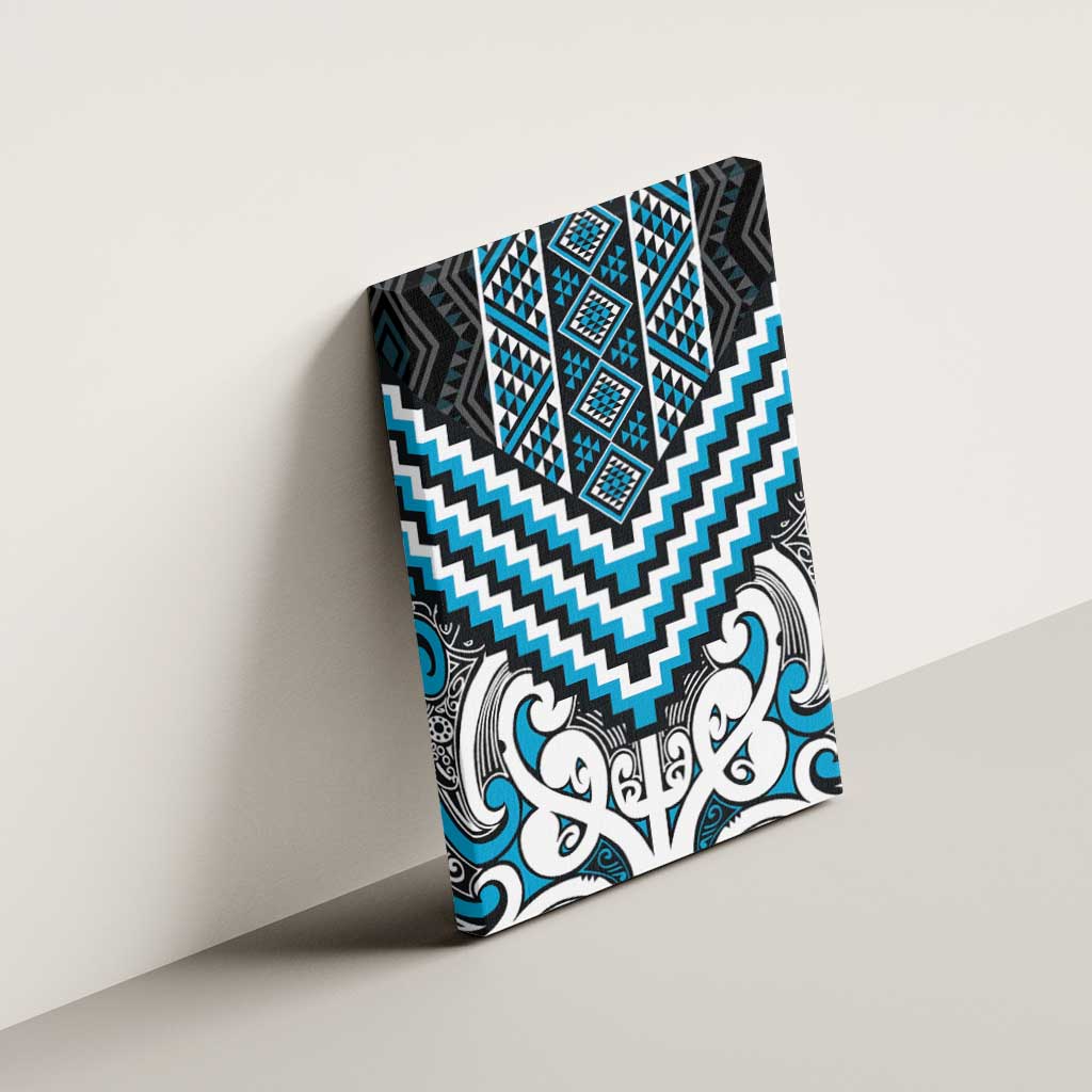 Maori Tukutuku Taniko Motifs Canvas Wall Art Turquoise Poutama Mix Kowhaiwhai