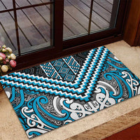 Maori Tukutuku Taniko Motifs Rubber Doormat Turquoise Poutama Mix Kowhaiwhai