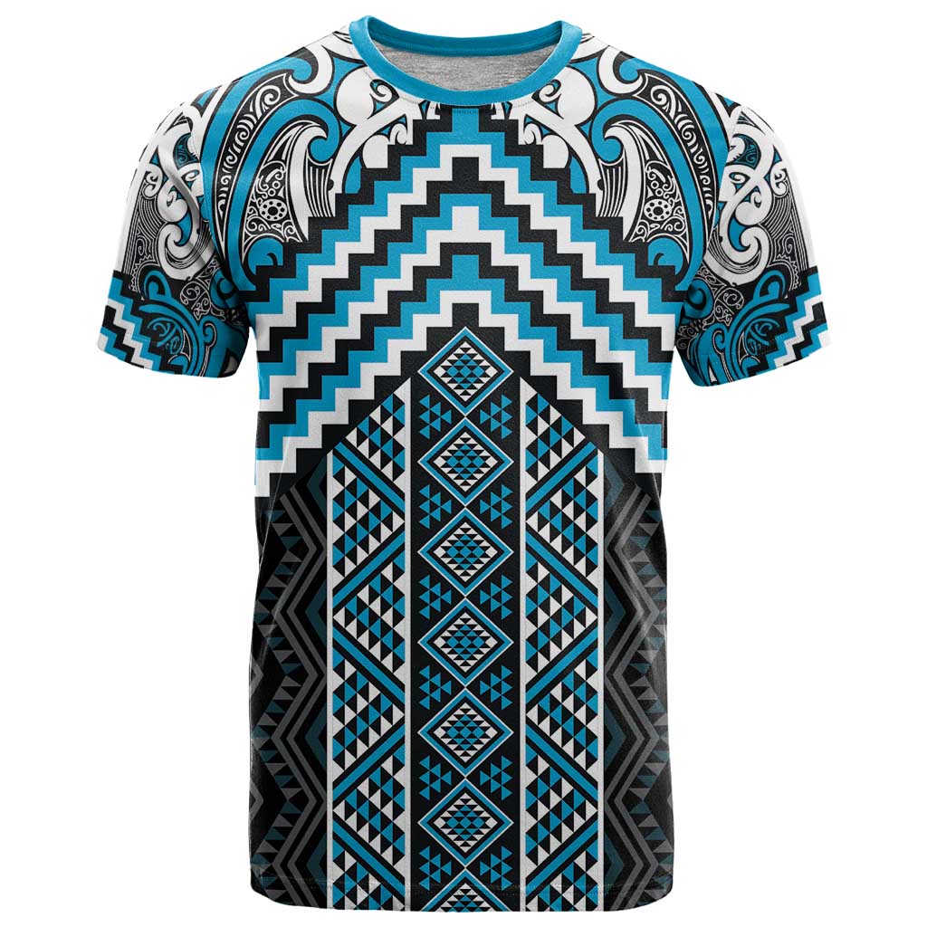 Maori Tukutuku Taniko Motifs T Shirt Turquoise Poutama Mix Kowhaiwhai LT7 Turquoise - Polynesian Pride