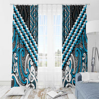 Maori Tukutuku Taniko Motifs Window Curtain Turquoise Poutama Mix Kowhaiwhai