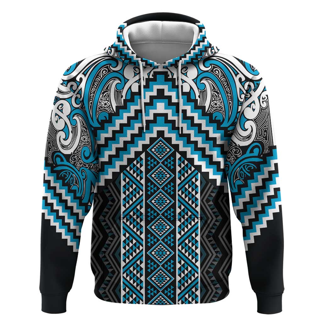 Maori Tukutuku Taniko Motifs Zip Hoodie Turquoise Poutama Mix Kowhaiwhai