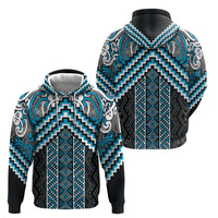 Maori Tukutuku Taniko Motifs Zip Hoodie Turquoise Poutama Mix Kowhaiwhai