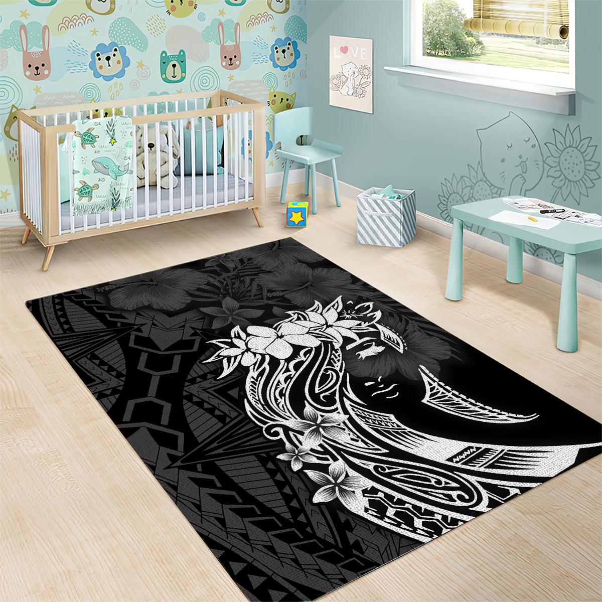 Polynesian Women's Day Area Rug Plumeria Passion - Black LT7 - Polynesian Pride