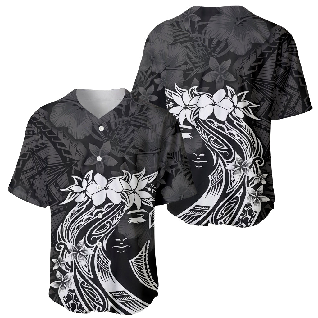 Polynesian Women's Day Baseball Jersey Plumeria Passion - Black LT7 - Polynesian Pride