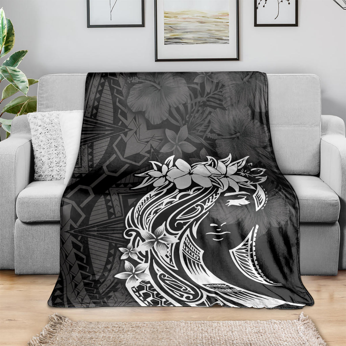 Polynesian Women's Day Blanket Plumeria Passion - Black LT7 - Polynesian Pride