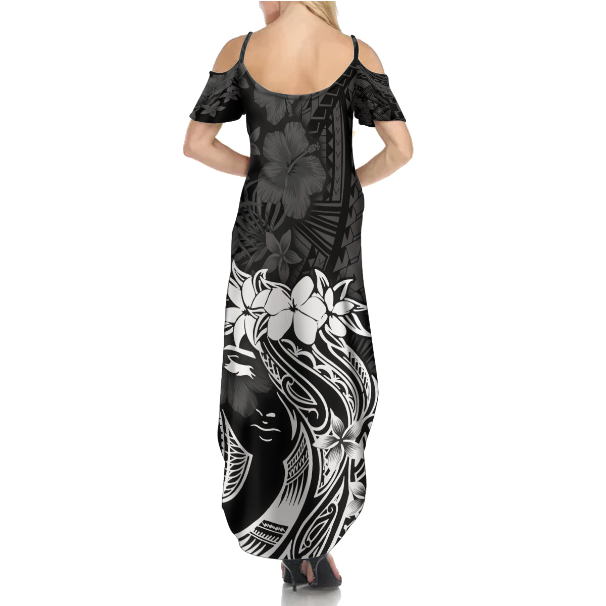 Polynesian Women's Day Family Matching Summer Maxi Dress and Hawaiian Shirt Plumeria Passion - Black LT7 - Polynesian Pride