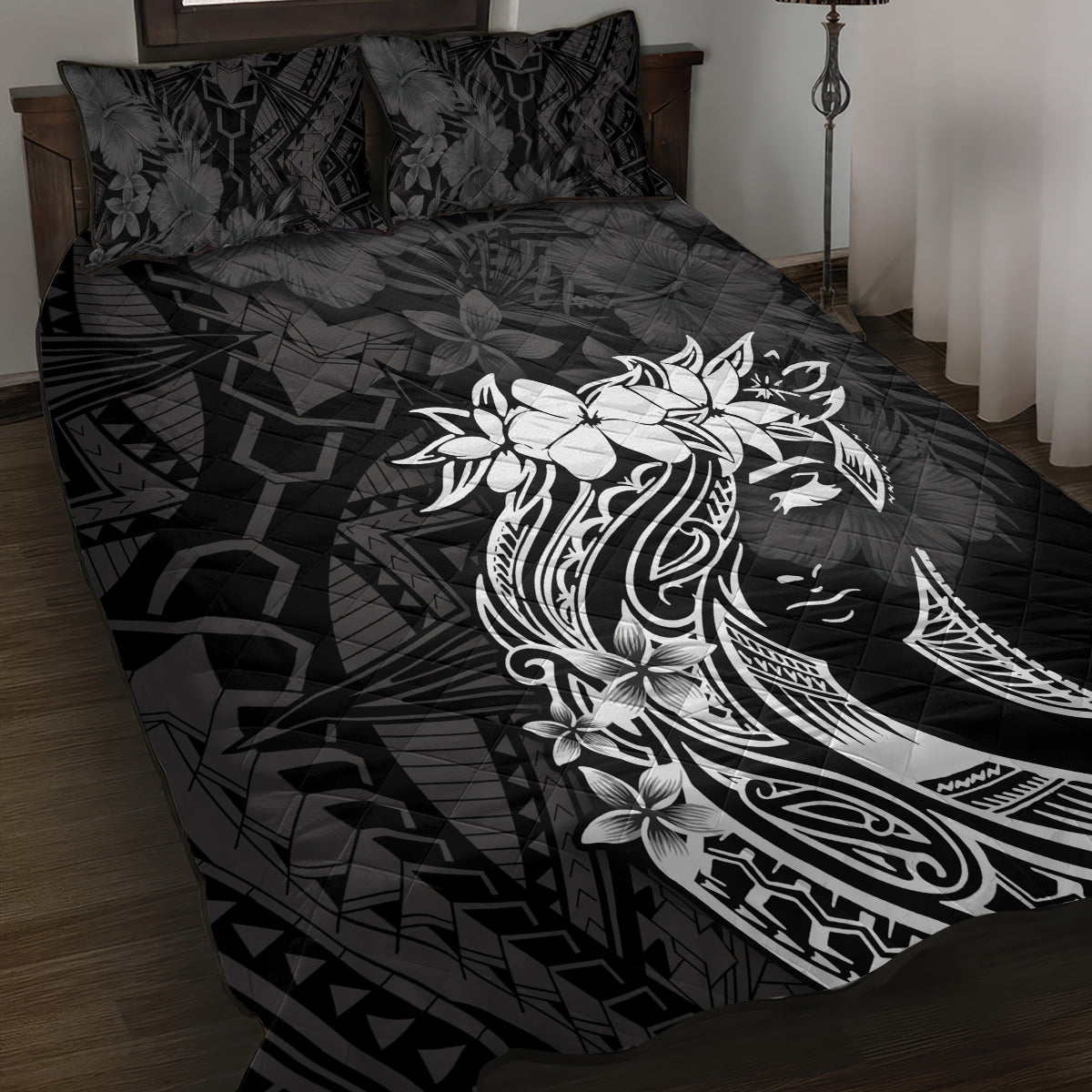 Polynesian Women's Day Quilt Bed Set Plumeria Passion - Black LT7 Black - Polynesian Pride