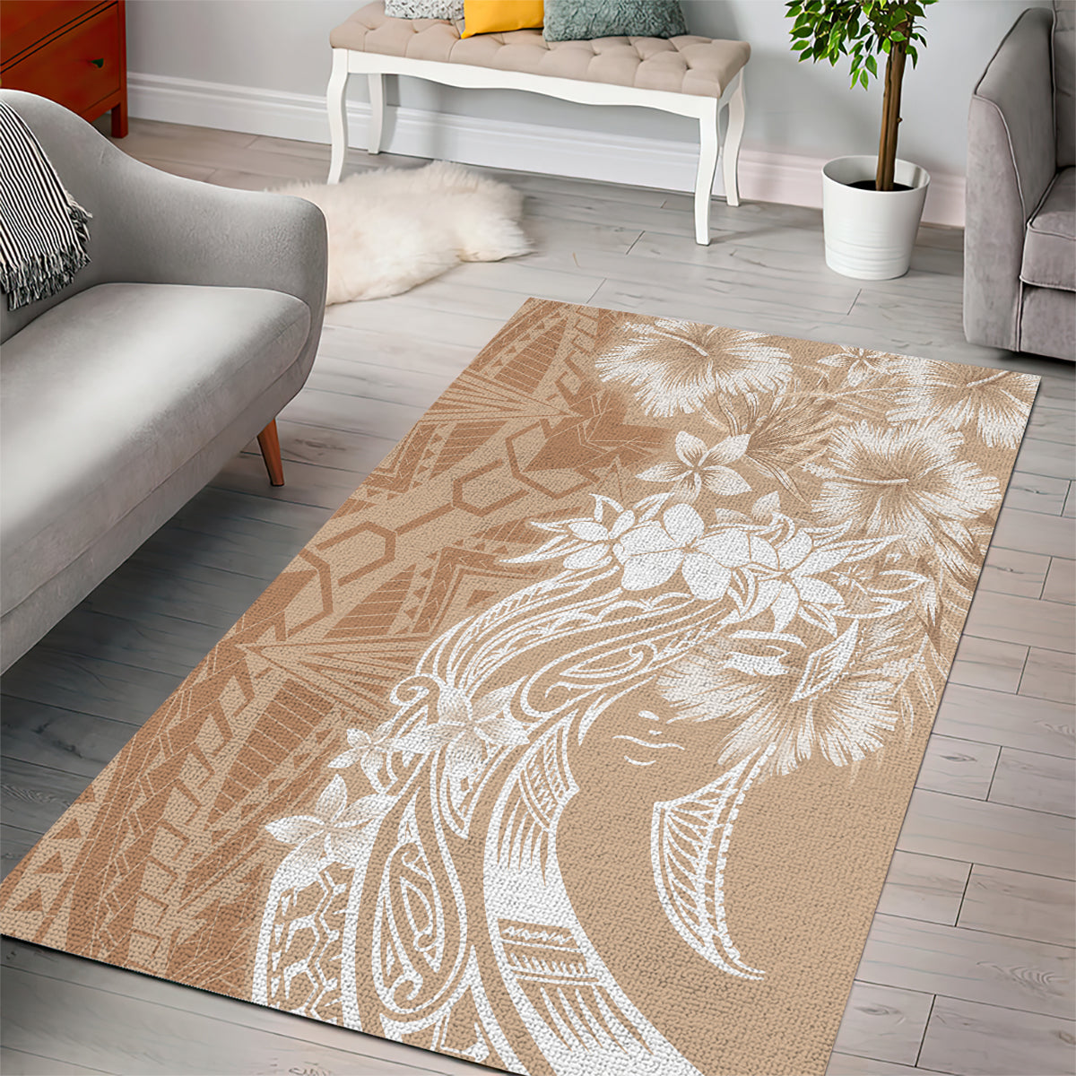 Polynesian Women's Day Area Rug Plumeria Passion - Beige LT7 - Polynesian Pride