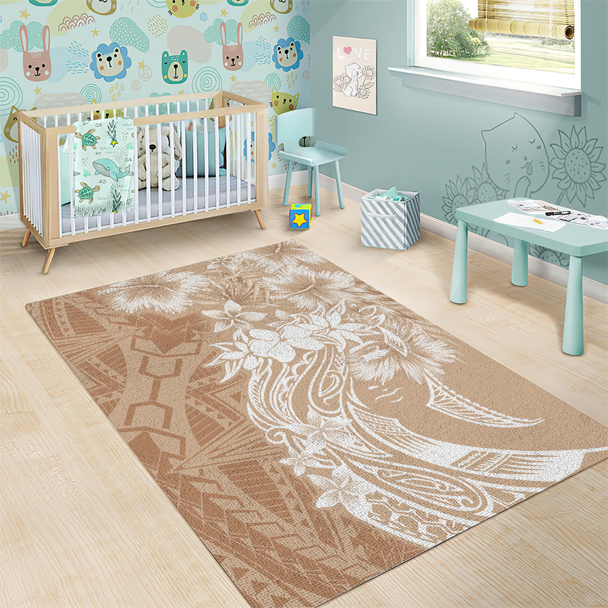 Polynesian Women's Day Area Rug Plumeria Passion - Beige LT7 - Polynesian Pride