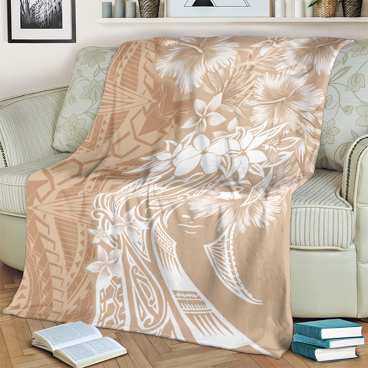 Polynesian Women's Day Blanket Plumeria Passion - Beige LT7 - Polynesian Pride
