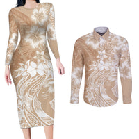 Polynesian Women's Day Couples Matching Long Sleeve Bodycon Dress and Long Sleeve Button Shirt Plumeria Passion - Beige LT7 Beige - Polynesian Pride