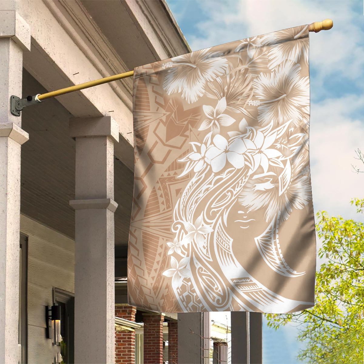 Polynesian Women's Day Garden Flag Plumeria Passion - Beige LT7 House Flag Beige - Polynesian Pride