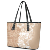 Polynesian Women's Day Leather Tote Bag Plumeria Passion - Beige LT7 - Polynesian Pride