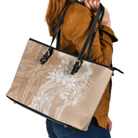 Polynesian Women's Day Leather Tote Bag Plumeria Passion - Beige LT7 - Polynesian Pride