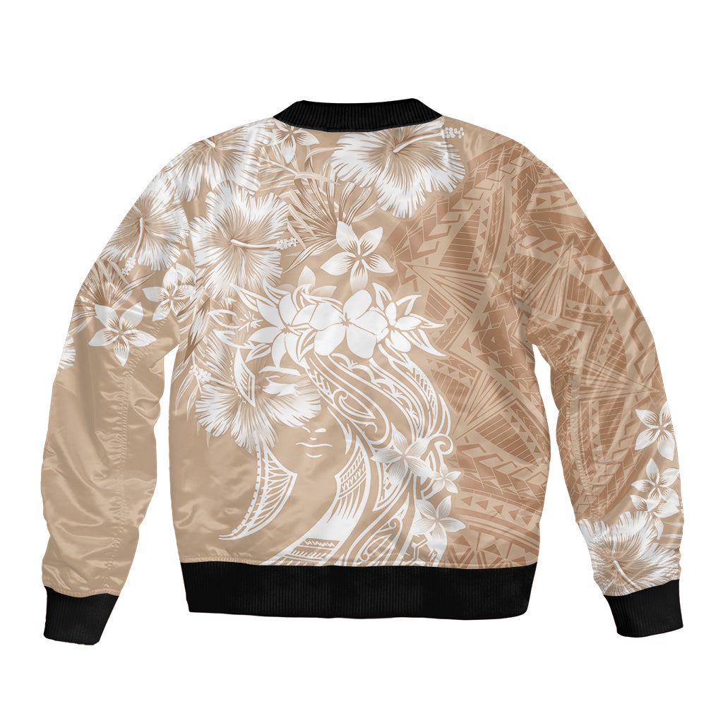 Polynesian Women's Day Sleeve Zip Bomber Jacket Plumeria Passion - Beige LT7 - Polynesian Pride