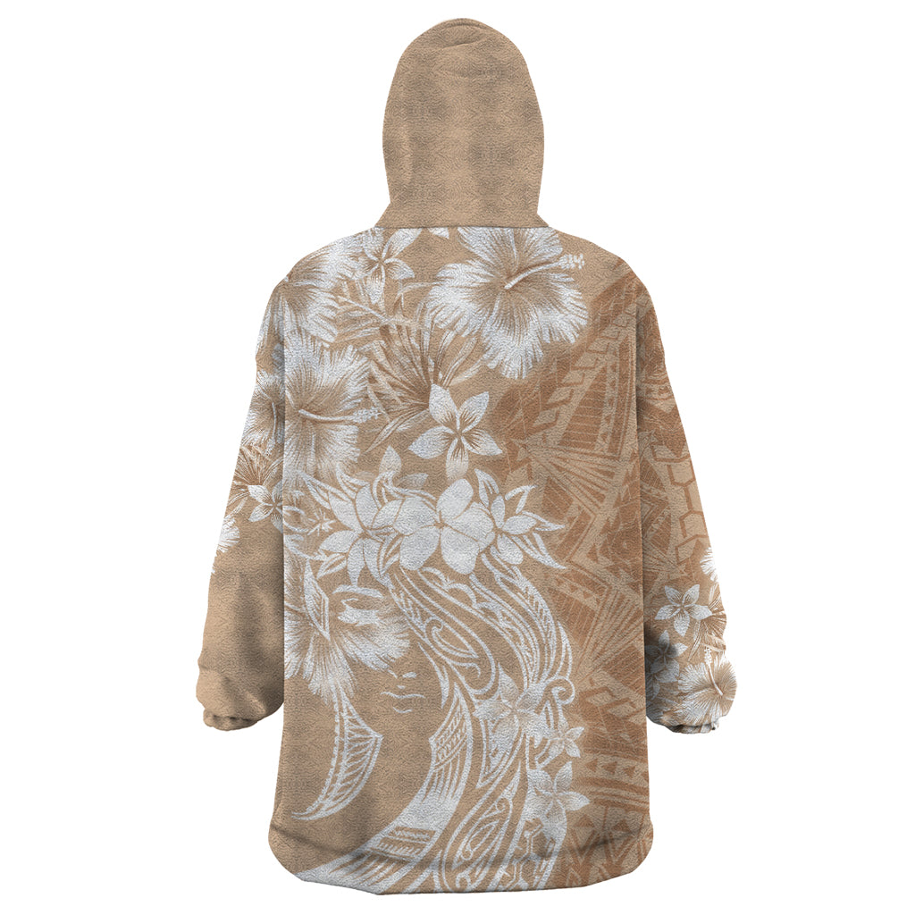 Polynesian Women's Day Wearable Blanket Hoodie Plumeria Passion - Beige LT7 - Polynesian Pride