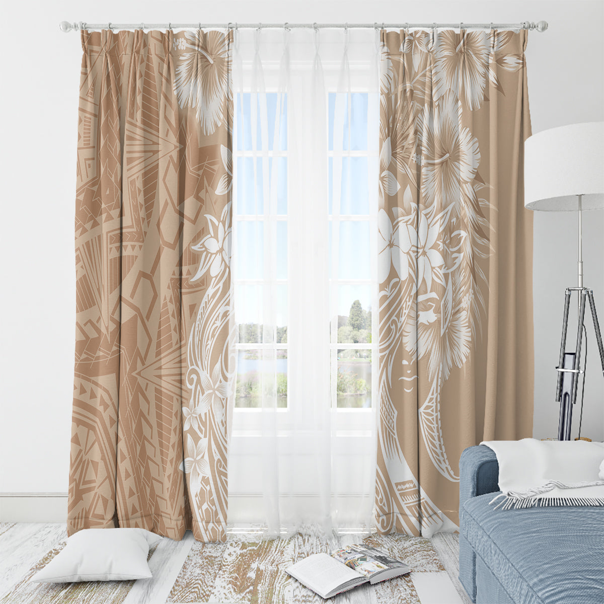 Polynesian Women's Day Window Curtain Plumeria Passion - Beige LT7 - Polynesian Pride