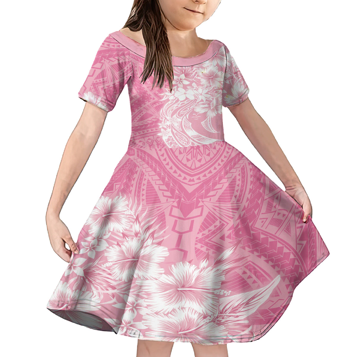 Polynesian Women's Day Family Matching Long Sleeve Bodycon Dress and Hawaiian Shirt Plumeria Passion - Pink LT7 Daughter's Dress Pink - Polynesian Pride
