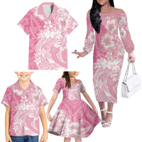 Polynesian Women's Day Family Matching Off Shoulder Long Sleeve Dress and Hawaiian Shirt Plumeria Passion - Pink LT7 - Polynesian Pride