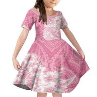Polynesian Women's Day Family Matching Short Sleeve Bodycon Dress and Hawaiian Shirt Plumeria Passion - Pink LT7 Daughter's Dress Pink - Polynesian Pride