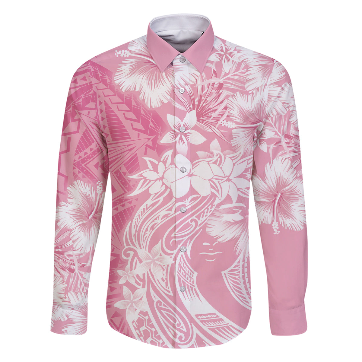 Polynesian Women's Day Family Matching Summer Maxi Dress and Hawaiian Shirt Plumeria Passion - Pink LT7 Dad's Shirt - Long Sleeve Pink - Polynesian Pride